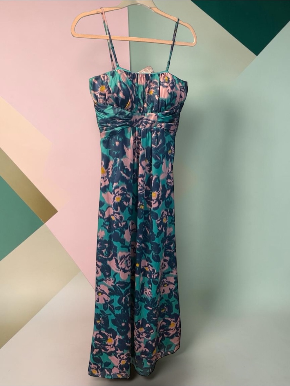 BCBG Paris dress gown formal Teal Navy  Pink Spaghetti Strap strapless Maxi XS/S